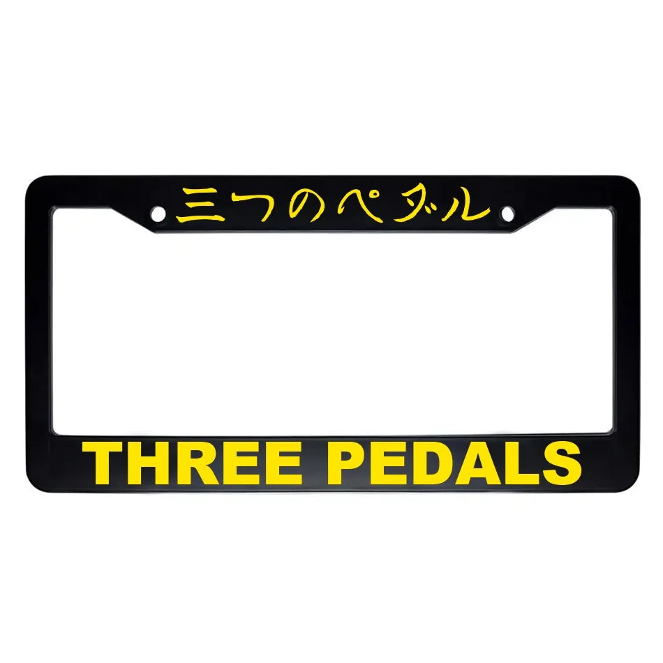 Three Pedals ABS Black Plastic Kanji Japanese License Plate Frame - Yellow Text