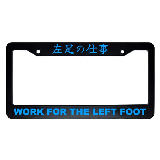 Work for the Left Foot ABS Black Plastic Kanji Japanese License Plate Frame - Blue Text