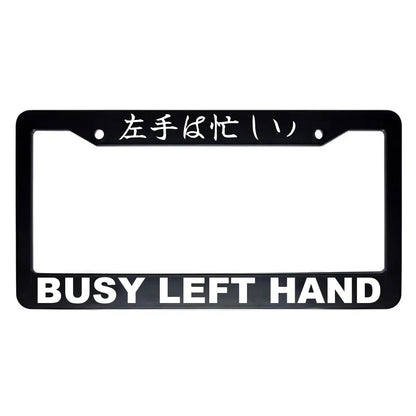 Busy Left Hand ABS Black Plastic Kanji Japanese License Plate Frame - White Text