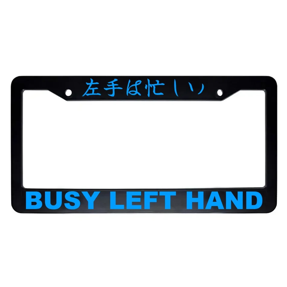 Busy Left Hand ABS Black Plastic Kanji Japanese License Plate Frame - Blue Text