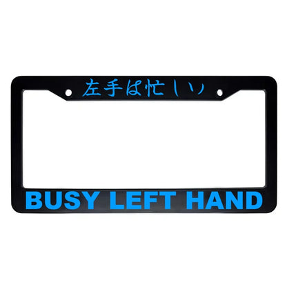 Busy Left Hand ABS Black Plastic Kanji Japanese License Plate Frame - Blue Text