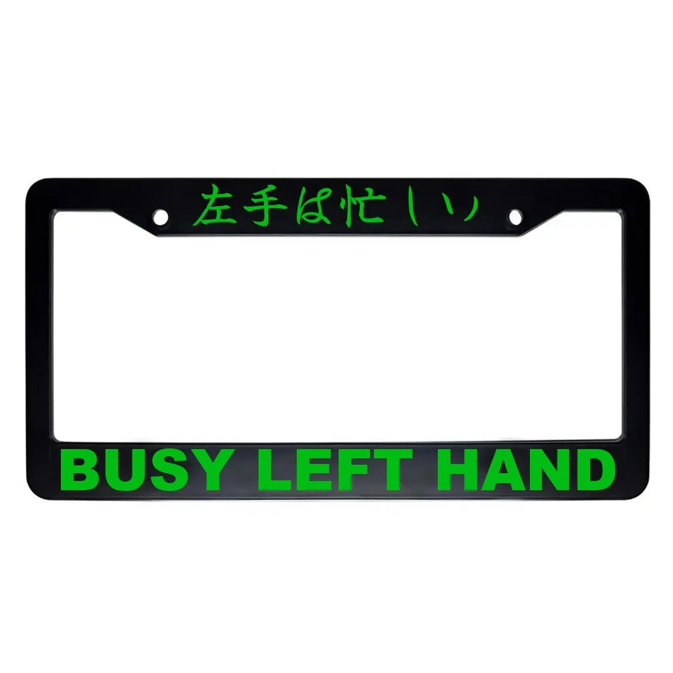 Busy Left Hand ABS Black Plastic Kanji Japanese License Plate Frame - Green Text