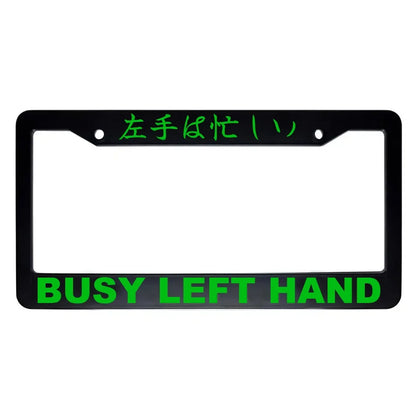 Busy Left Hand ABS Black Plastic Kanji Japanese License Plate Frame - Green Text