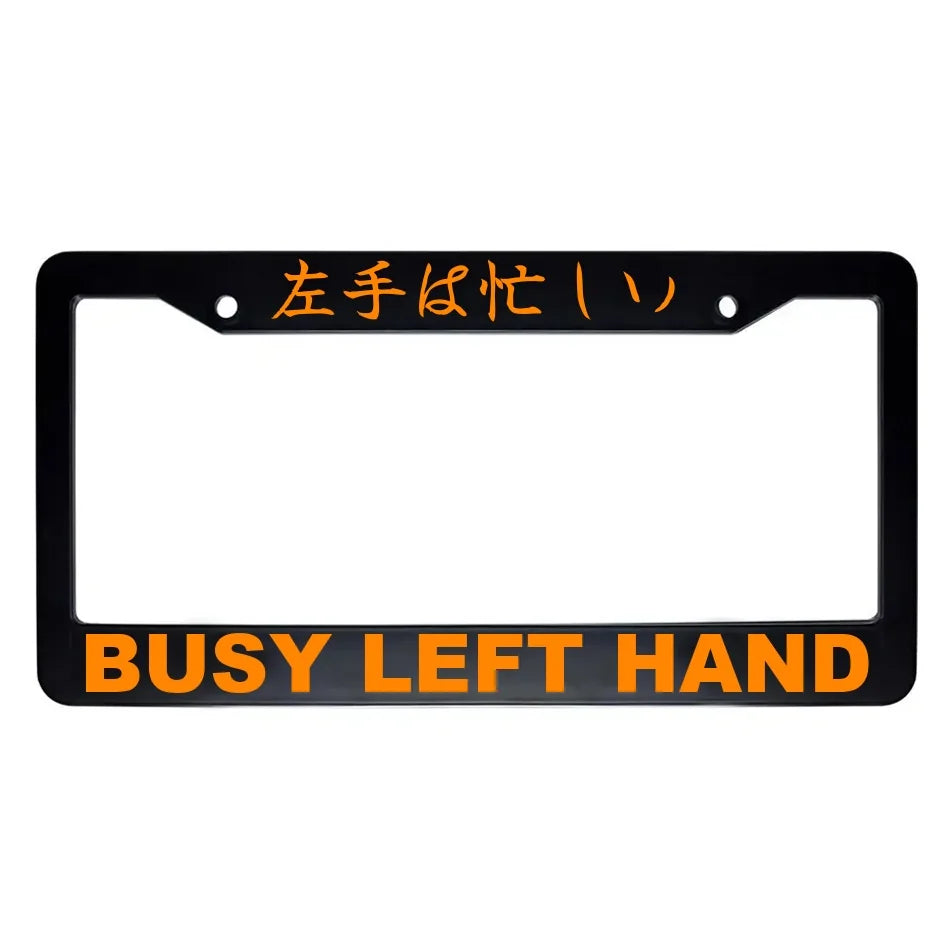 Busy Left Hand ABS Black Plastic Kanji Japanese License Plate Frame - Orange Text
