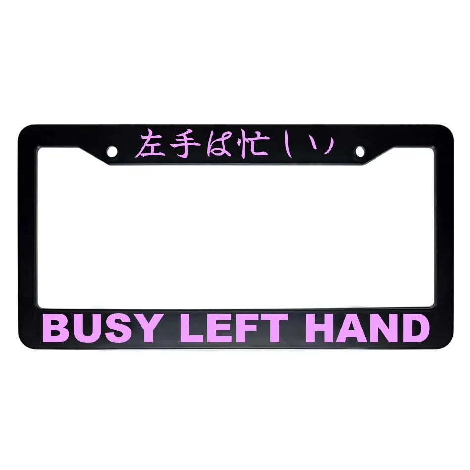 Busy Left Hand ABS Black Plastic Kanji Japanese License Plate Frame - Pink Text