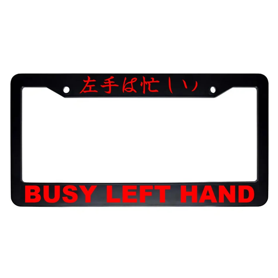 Busy Left Hand ABS Black Plastic Kanji Japanese License Plate Frame - Red Text