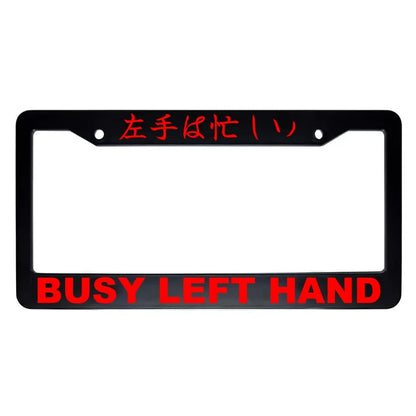 Busy Left Hand ABS Black Plastic Kanji Japanese License Plate Frame - Red Text