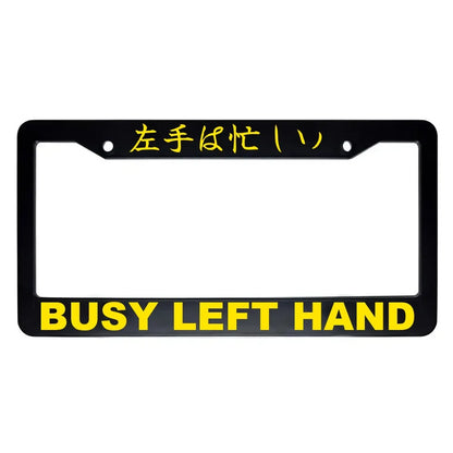 Busy Left Hand ABS Black Plastic Kanji Japanese License Plate Frame - Yellow Text