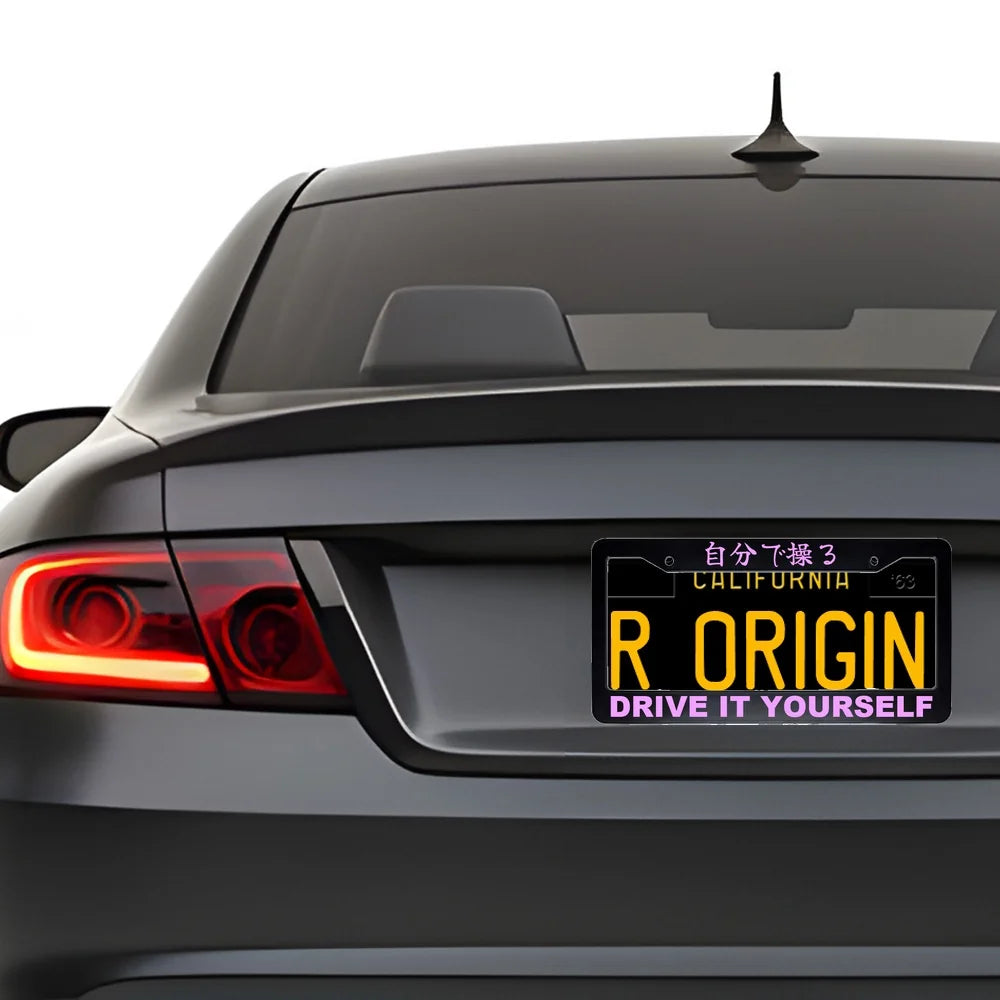 Drive It Yourself ABS Black Plastic Kanji Japanese License Plate Frame installed on car - Pink Text