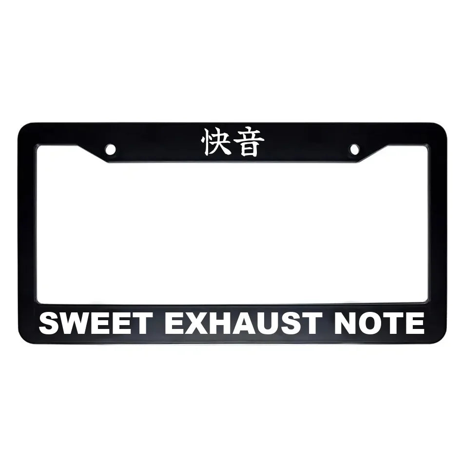 Sweet Exhaust Note ABS Black Plastic Kanji Japanese License Plate Frame - White Text