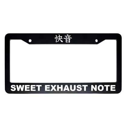 Sweet Exhaust Note ABS Black Plastic Kanji Japanese License Plate Frame - White Text