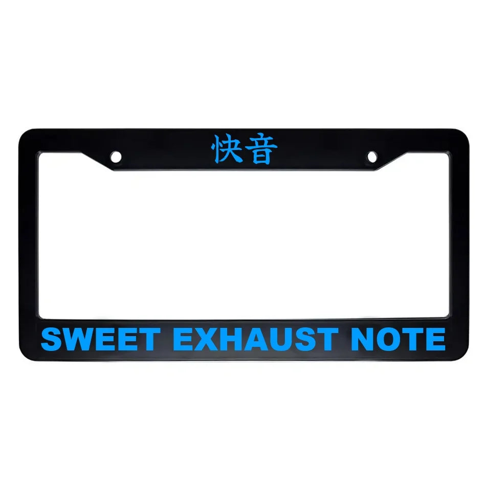 Sweet Exhaust Note ABS Black Plastic Kanji Japanese License Plate Frame - Blue Text