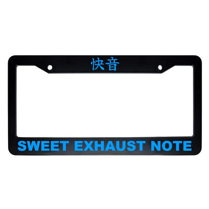 Sweet Exhaust Note ABS Black Plastic Kanji Japanese License Plate Frame - Blue Text