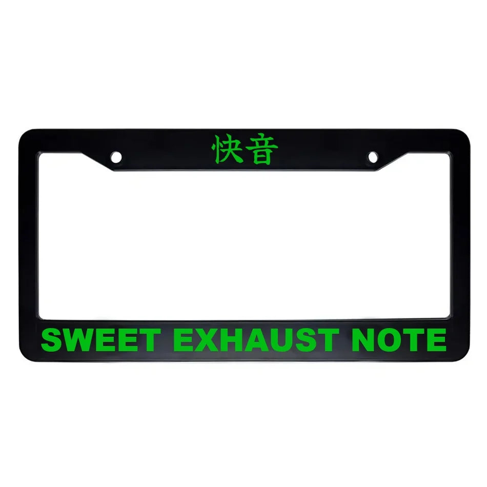 Sweet Exhaust Note ABS Black Plastic Kanji Japanese License Plate Frame - Green Text
