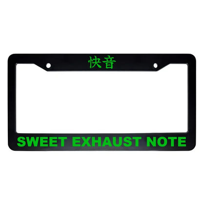 Sweet Exhaust Note ABS Black Plastic Kanji Japanese License Plate Frame - Green Text