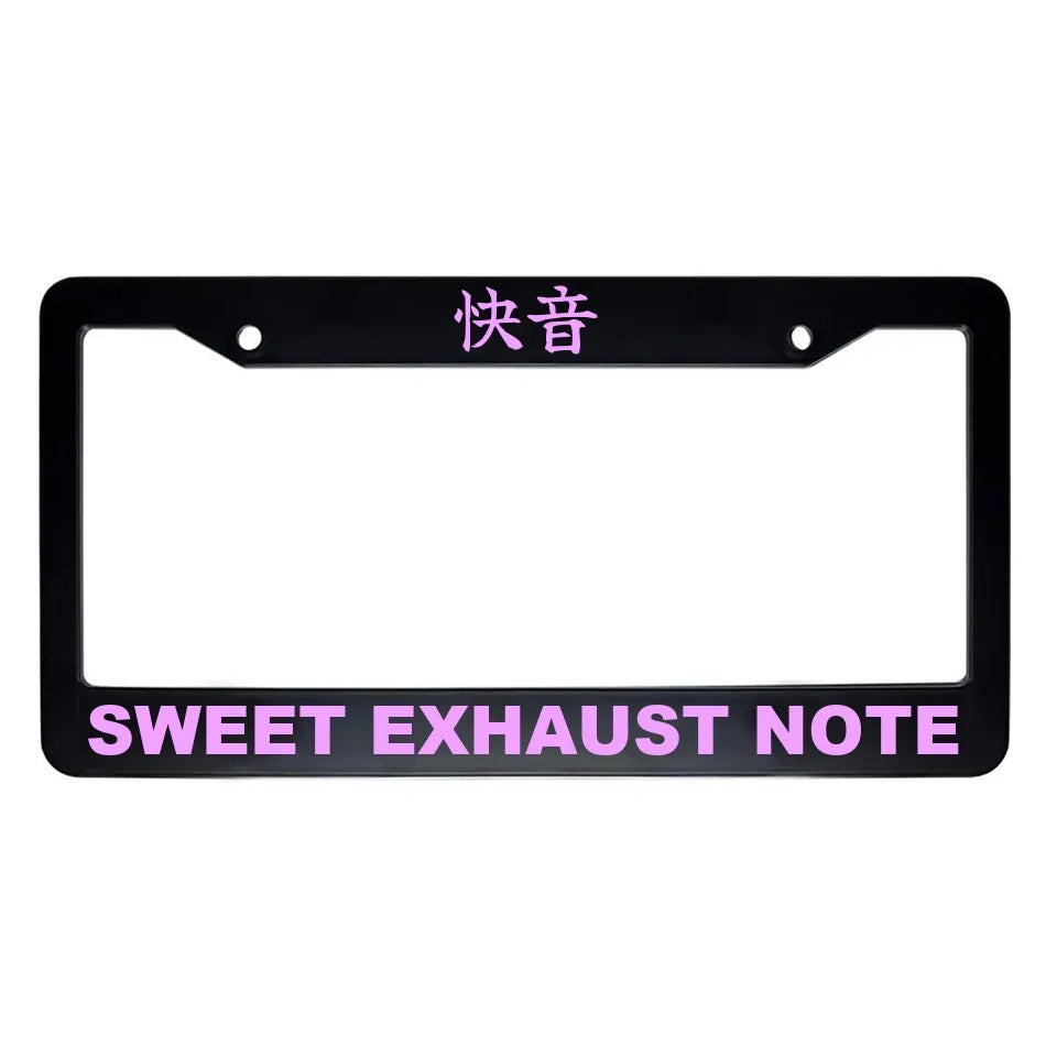 Sweet Exhaust Note ABS Black Plastic Kanji Japanese License Plate Frame - Pink Text
