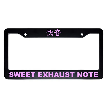 Sweet Exhaust Note ABS Black Plastic Kanji Japanese License Plate Frame - Pink Text
