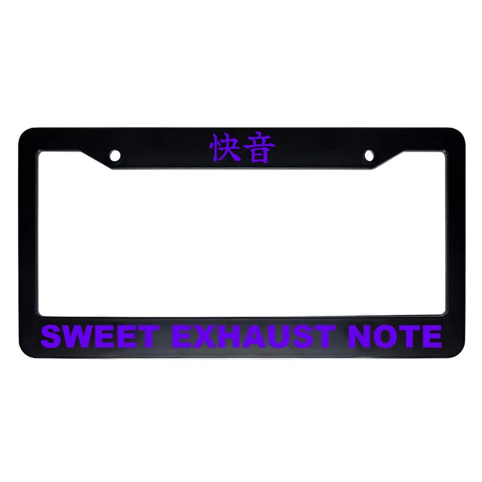 Sweet Exhaust Note ABS Black Plastic Kanji Japanese License Plate Frame - Purple Text