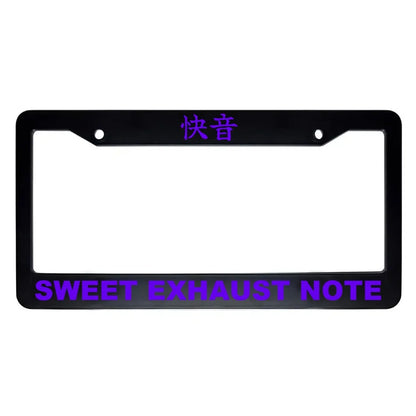 Sweet Exhaust Note ABS Black Plastic Kanji Japanese License Plate Frame - Purple Text