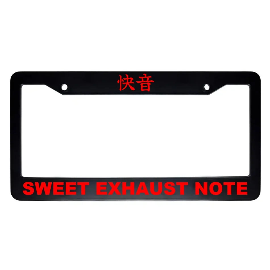 Sweet Exhaust Note ABS Black Plastic Kanji Japanese License Plate Frame - Red Text