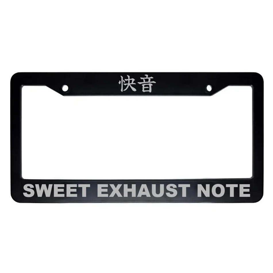 Sweet Exhaust Note ABS Black Plastic Kanji Japanese License Plate Frame - Silver Text