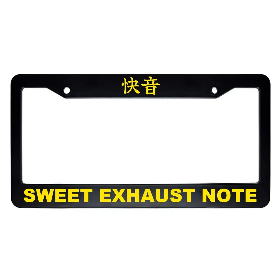 Sweet Exhaust Note ABS Black Plastic Kanji Japanese License Plate Frame - Yellow Text
