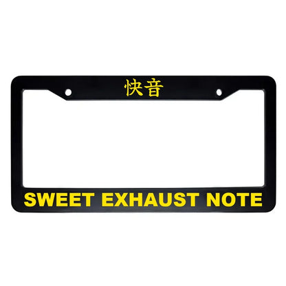 Sweet Exhaust Note ABS Black Plastic Kanji Japanese License Plate Frame - Yellow Text