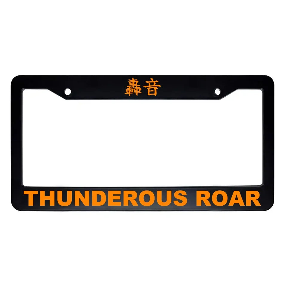 Thunderous Roar ABS Black Plastic Kanji Japanese License Plate Frame - Orange Text