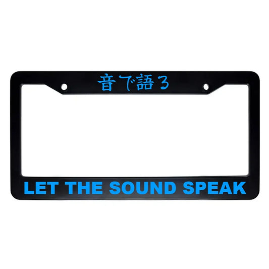 Let the Sound Speak ABS Black Plastic Kanji Japanese License Plate Frame - Blue Text