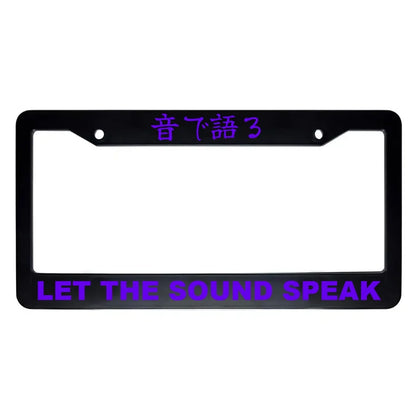 Let the Sound Speak ABS Black Plastic Kanji Japanese License Plate Frame - Purple Text