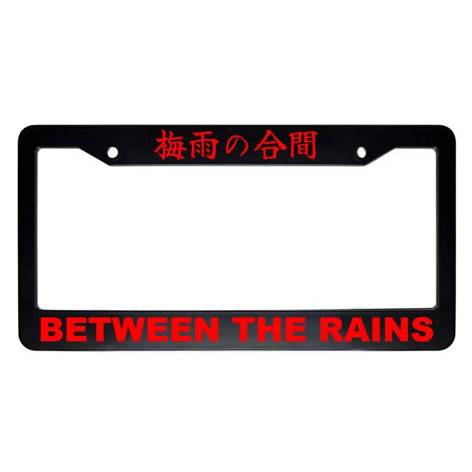 Between the Rains ABS Black Plastic Kanji Japanese License Plate Frame - Red Text