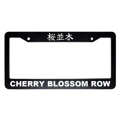 Cherry Blossom Row ABS Black Plastic Kanji Japanese License Plate Frame - White Text