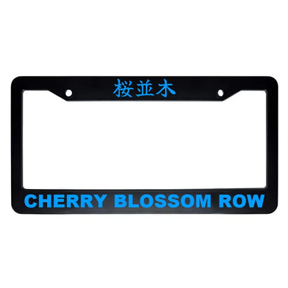 Cherry Blossom Row ABS Black Plastic Kanji Japanese License Plate Frame - Blue Text