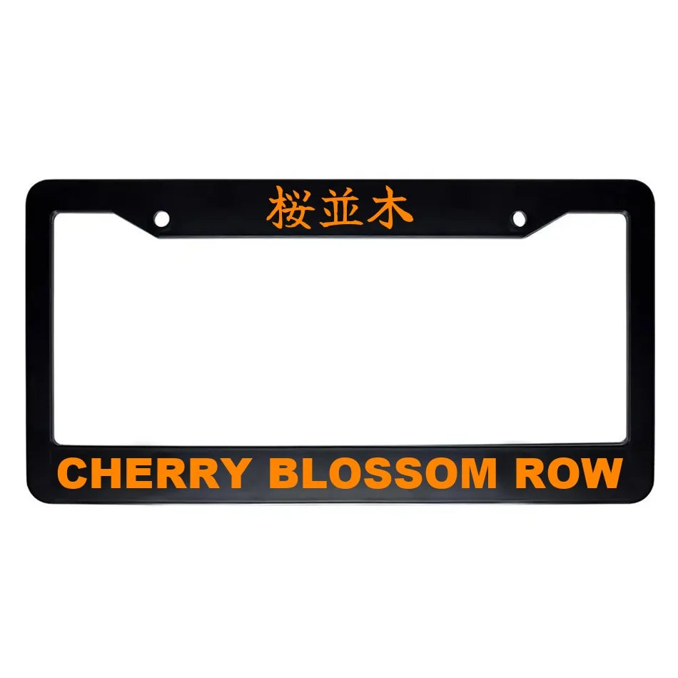 Cherry Blossom Row ABS Black Plastic Kanji Japanese License Plate Frame - Orange Text