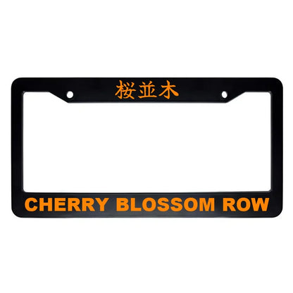 Cherry Blossom Row ABS Black Plastic Kanji Japanese License Plate Frame - Orange Text