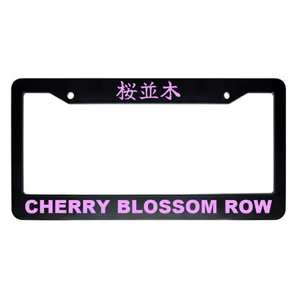 Cherry Blossom Row ABS Black Plastic Kanji Japanese License Plate Frame - Pink Text