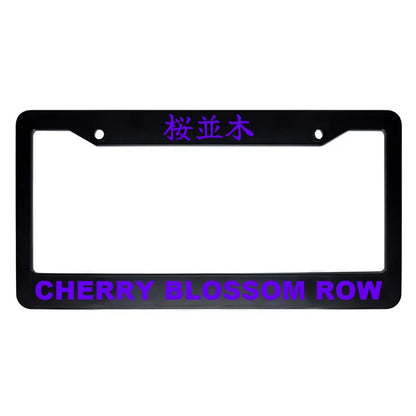 Cherry Blossom Row ABS Black Plastic Kanji Japanese License Plate Frame - Purple Text