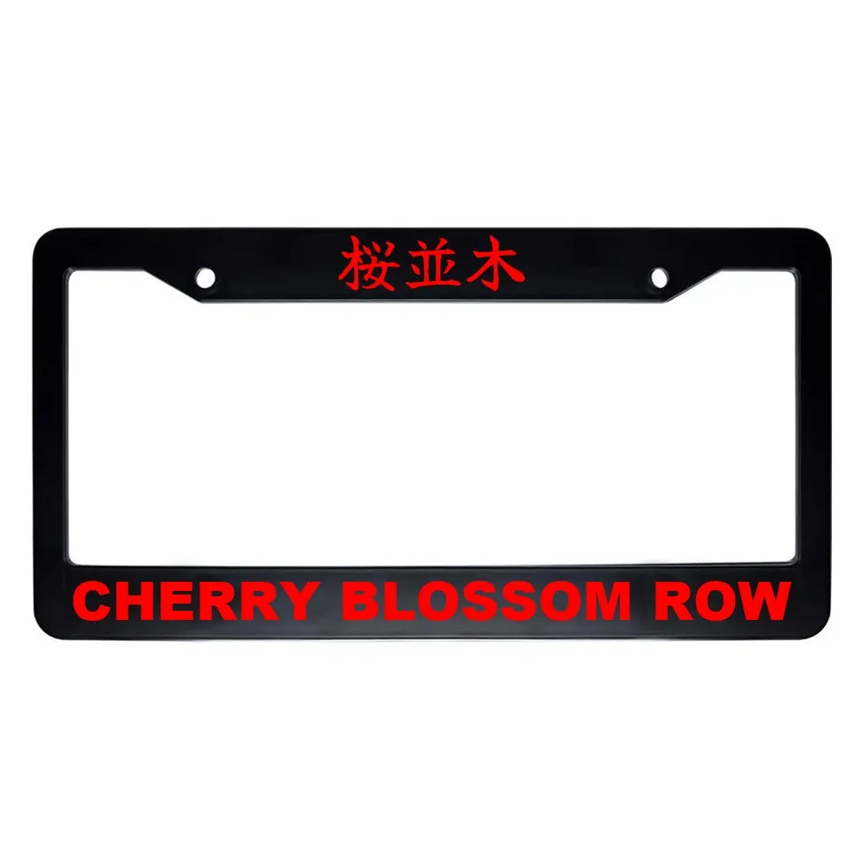 Cherry Blossom Row ABS Black Plastic Kanji Japanese License Plate Frame - Red Text