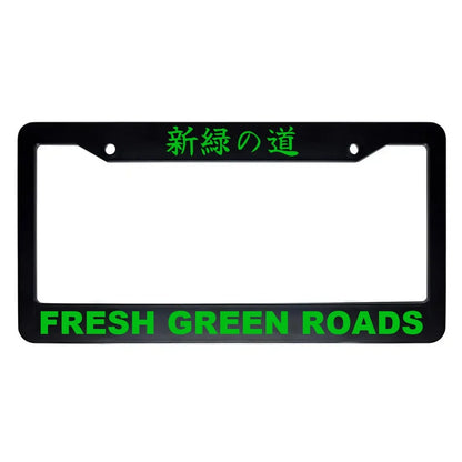 Fresh Green Roads ABS Black Plastic Kanji Japanese License Plate Frame - Green Text