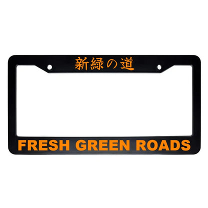 Fresh Green Roads ABS Black Plastic Kanji Japanese License Plate Frame - Orange Text
