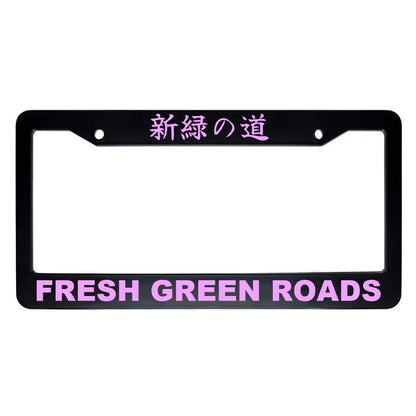 Fresh Green Roads ABS Black Plastic Kanji Japanese License Plate Frame - Pink Text
