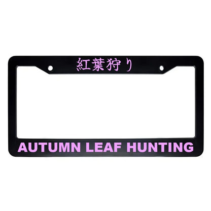Autumn Leaf Hunting ABS Black Plastic Kanji Japanese License Plate Frame - Pink Text
