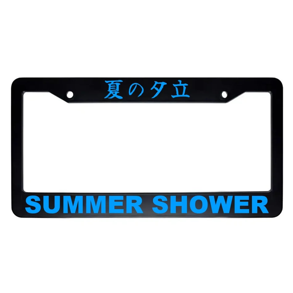 Summer Shower ABS Black Plastic Kanji Japanese License Plate Frame - Blue Text