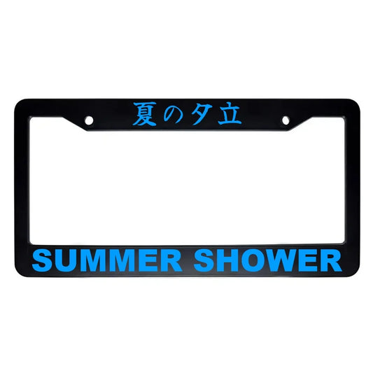 Summer Shower ABS Black Plastic Kanji Japanese License Plate Frame - Blue Text