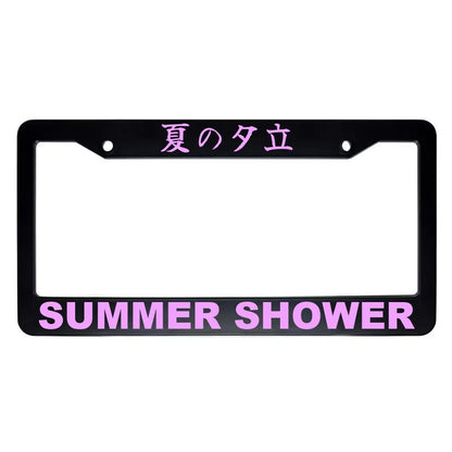 Summer Shower ABS Black Plastic Kanji Japanese License Plate Frame - Pink Text