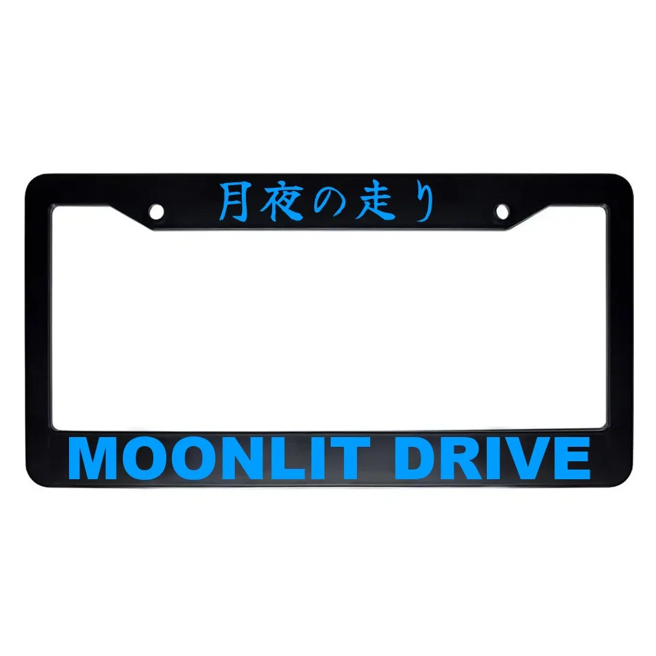 Moonlit Drive ABS Black Plastic Kanji Japanese License Plate Frame - Blue Text