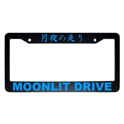 Moonlit Drive ABS Black Plastic Kanji Japanese License Plate Frame - Blue Text