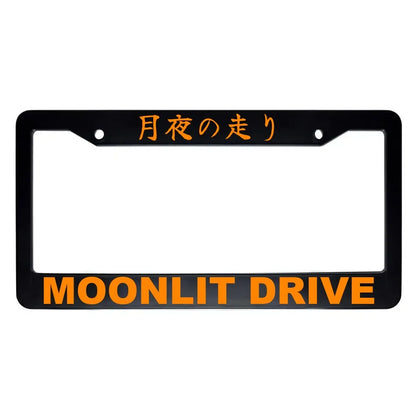 Moonlit Drive ABS Black Plastic Kanji Japanese License Plate Frame - Orange Text