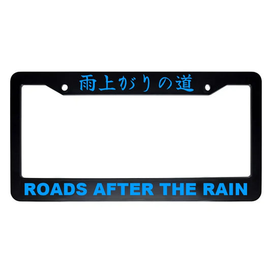 Roads After the Rain ABS Black Plastic Kanji Japanese License Plate Frame - Blue Text