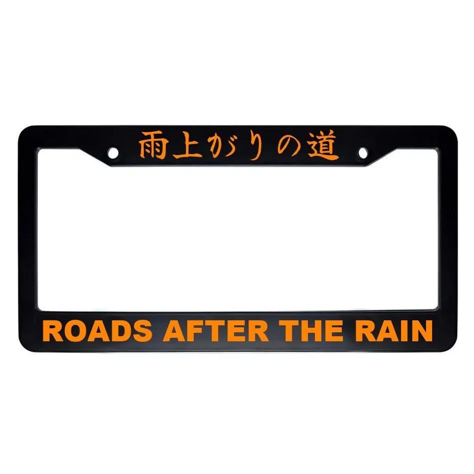 Roads After the Rain ABS Black Plastic Kanji Japanese License Plate Frame - Orange Text